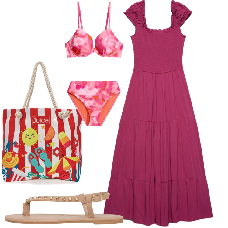Outfit donna - Total look #2413969. Stile Casual chic per Tutti i giorni. Abbinamento con bikini, ciabatte, vestiti lunghi, shopping bag.