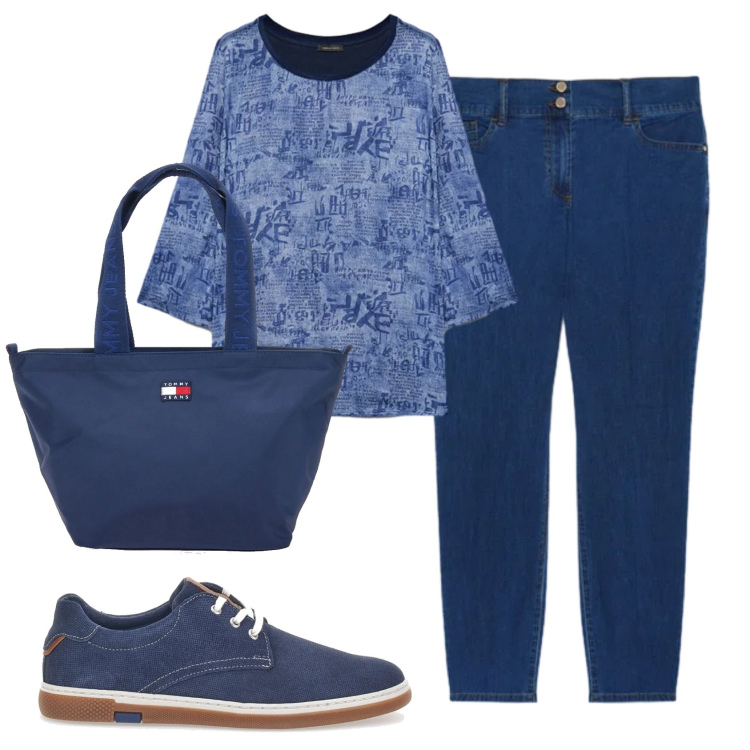 Outfit donna - Total look #2413977. Stile Casual per Ufficio. Abbinamento con jeans skinny, bluse, scarpe stringate, borse tote.