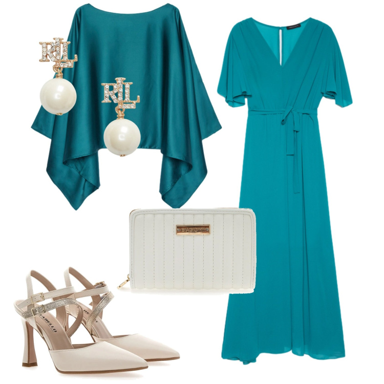 Outfit donna - Total look #2413982. Stile Chic per Cerimonia. Abbinamento con vestiti lunghi, cappe, orecchini, portafogli, décolleté.