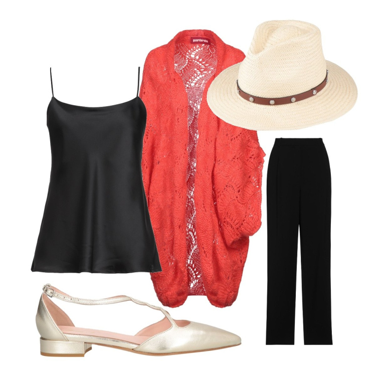 Outfit donna - Giugno leggero curvy. Stile Urban per Tutti i giorni. Abbinamento con pantaloni, cardigans, cappelli, top, ballerine.