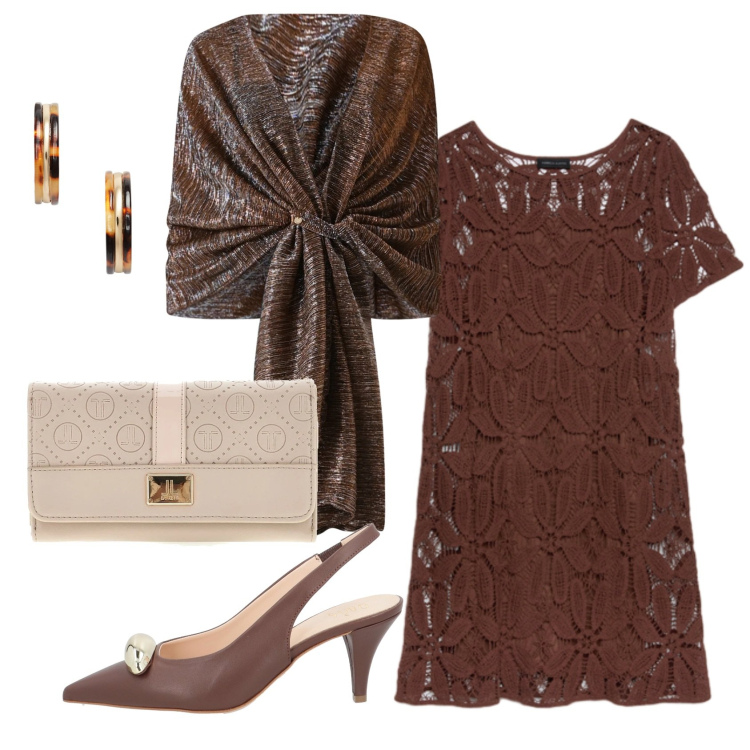 Outfit donna - Total look #2414002. Stile Chic per Cerimonia. Abbinamento con décolleté, stole, vestiti corti, orecchini, portafogli.