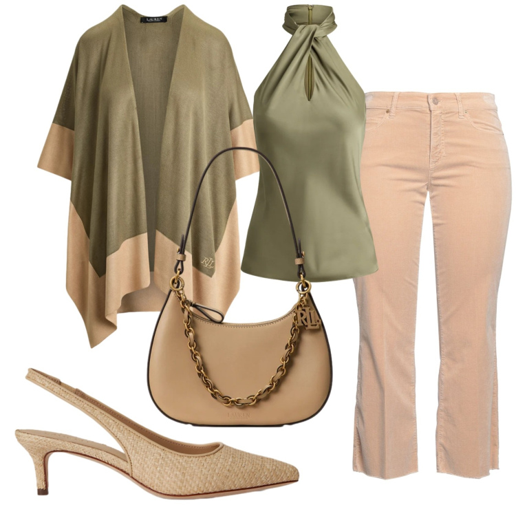 Outfit donna - Total look #2414005. Stile Trendy per Ufficio. Abbinamento con pantaloni, décolleté, bluse, cappe, borse a spalla.