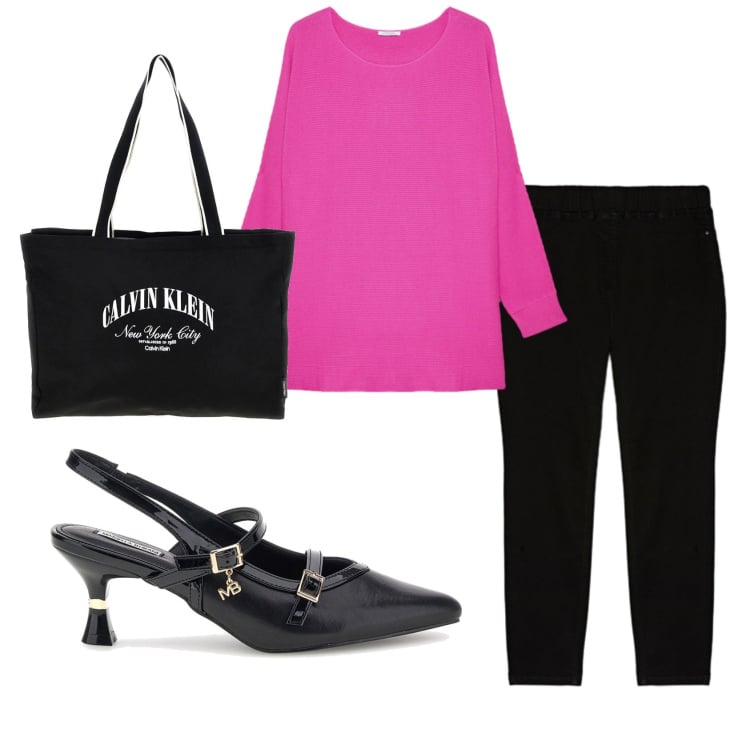 Outfit donna - Total look #2414007. Stile Basic per Ufficio. Abbinamento con jeggings, t-shirt, décolleté, borse a spalla.