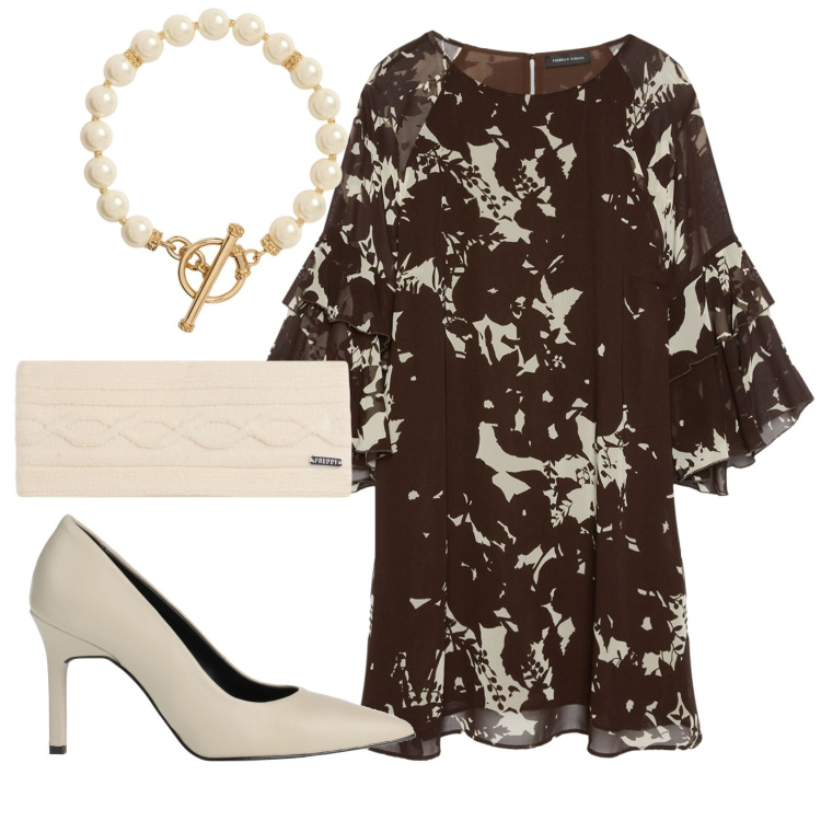 Outfit donna - Total look #2414012. Stile Chic per Cerimonia. Abbinamento con décolleté, accessori per capelli, vestiti corti, collane.