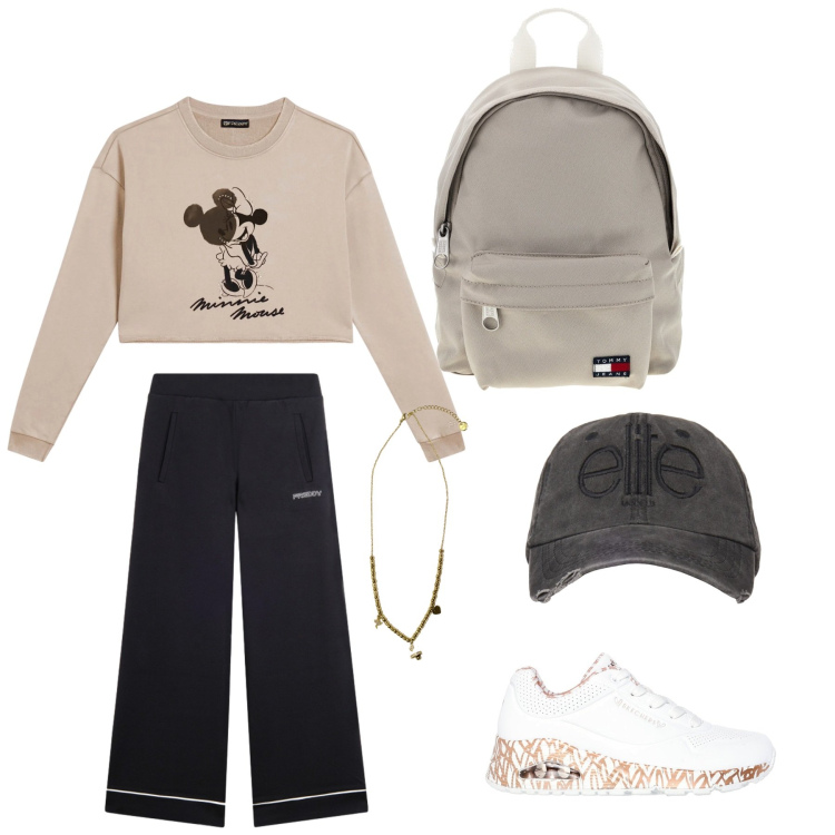Outfit donna - Confort e stile. Stile Urban per Tutti i giorni. Abbinamento con cappelli, pantaloni, ciondoli, felpe, sneakers, zaini.