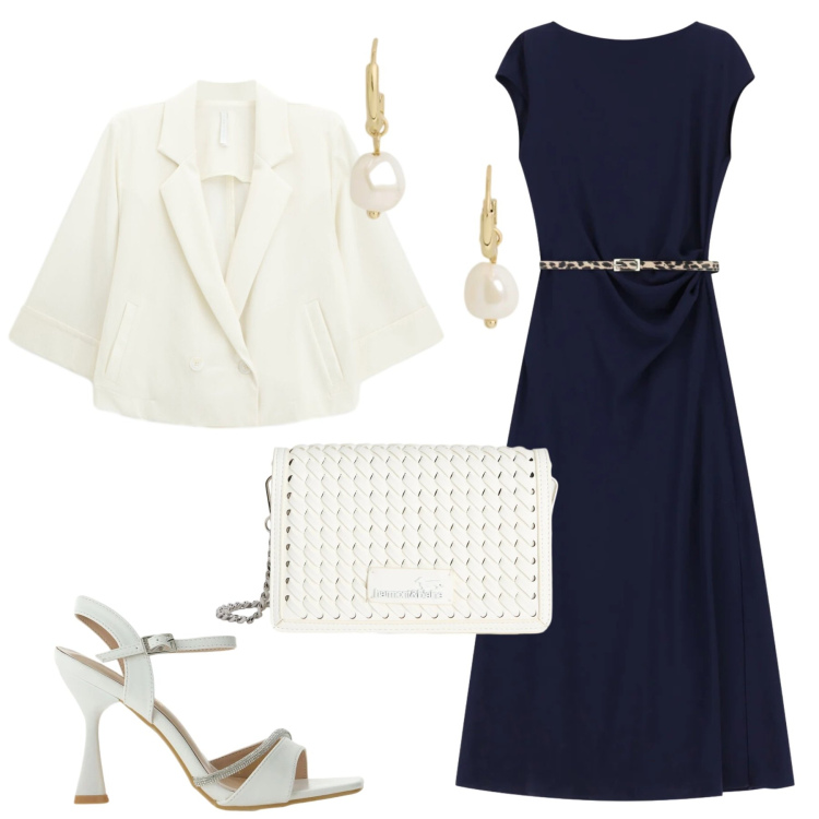 Outfit donna - Total look #2414030. Stile Chic per Cerimonia. Abbinamento con vestiti midi/longuette, sandali gioiello, blazer, borse a tracolla, orecchini.