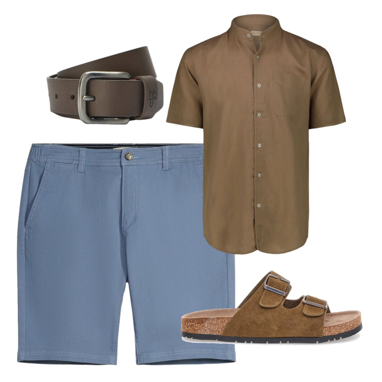 Outfit uomo - Casual. Stile Casual per Mare. Abbinamento con bermuda, cinture, camicie a manica corta, sandali.