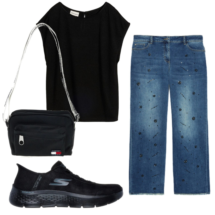 Outfit donna - Total look #2414044. Stile Casual per Tutti i giorni. Abbinamento con t-shirt, jeans dritti, borse a tracolla, sneakers.
