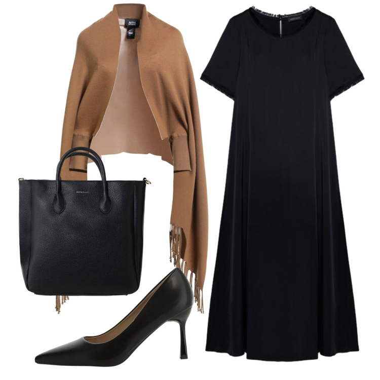Outfit donna - Total look #2414045. Stile Chic per Serata fuori. Abbinamento con cappe, décolleté, borse a tracolla, vestiti lunghi.