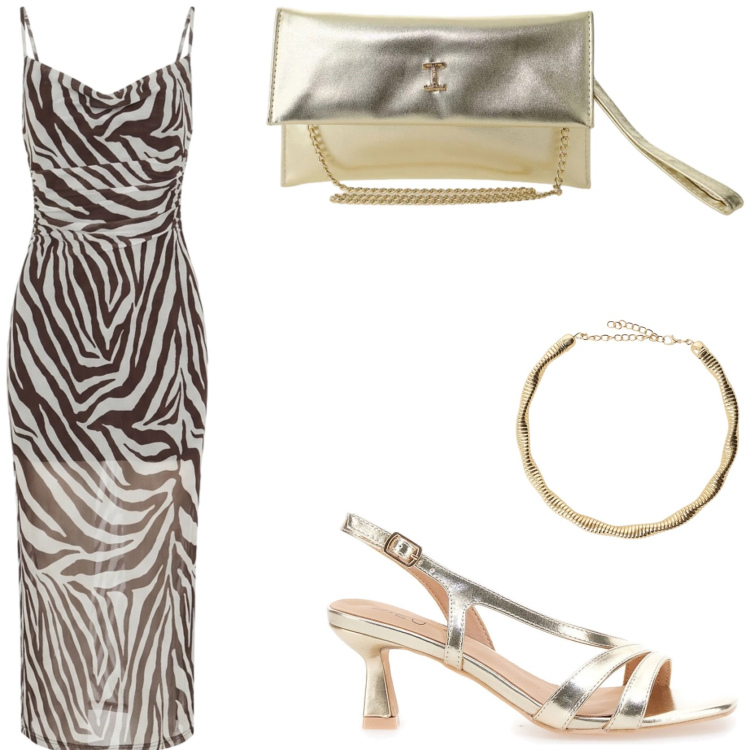Outfit donna - Aperitivo serale vista mare. Stile Chic per Serata fuori. Abbinamento con vestiti lunghi, borse a tracolla, collane, sandali in pelle.