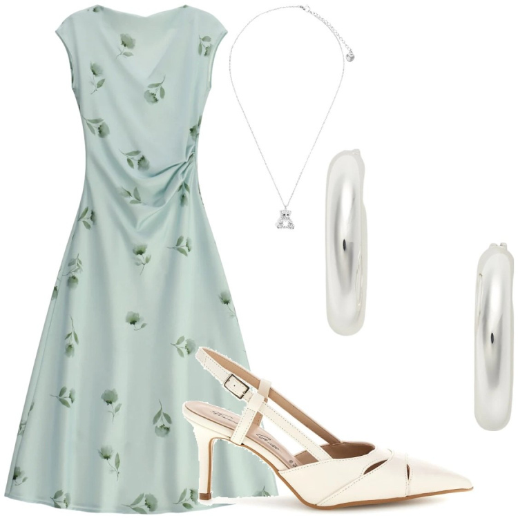 Outfit donna - Eventi. Stile Chic per Cerimonia. Abbinamento con vestiti midi/longuette, ciondoli, orecchini, décolleté.