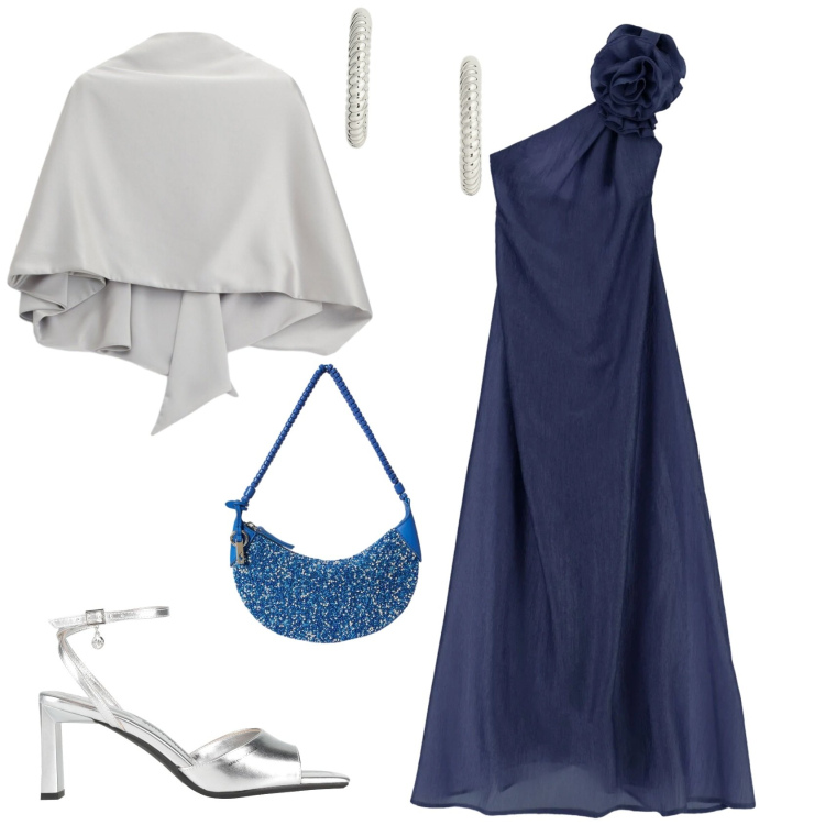 Outfit donna - Chic serata evento cerimonia. Stile Chic per Serata fuori. Abbinamento con sandali col tacco, vestiti lunghi, scialli, orecchini, borse a spalla.