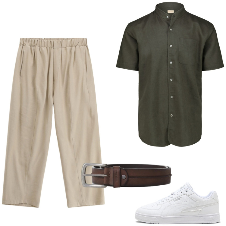 Outfit uomo - Camicia in lino. Stile Casual per Cerimonia. Abbinamento con pantaloni, cinture, camicie a manica corta, sneakers.