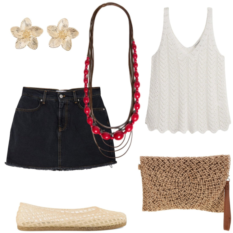 Outfit donna - Bellerine Beige. Stile Casual chic per Tutti i giorni. Abbinamento con canottiere, orecchini, minigonne, collane, ballerine, borse a tracolla.