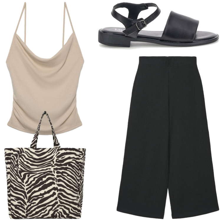 Outfit donna - Come mi vesto in ufficio Summer edition. Stile Casual per Ufficio. Abbinamento con shopping bag, pantaloni a palazzo, canottiere, sandali.