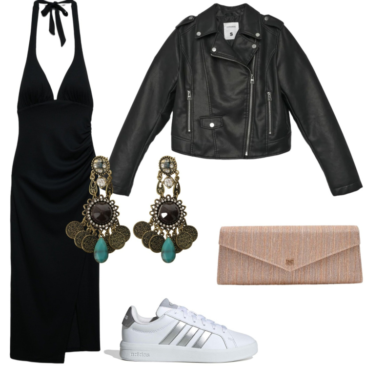 Outfit donna - Orecchini etnici. Stile Sexy per Serata fuori. Abbinamento con giacche, vestiti midi/longuette, pochette, orecchini, sneakers.