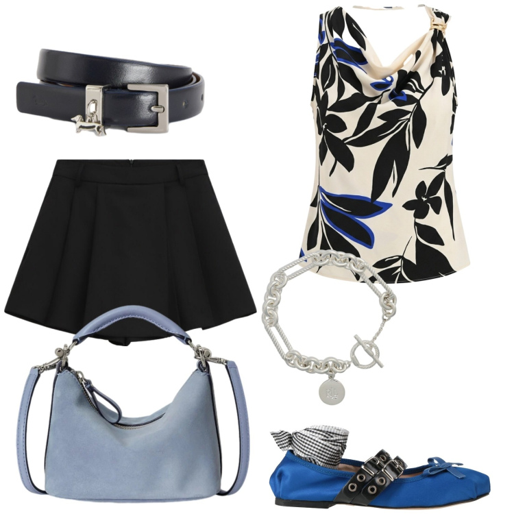 Outfit donna - Ballerine Blu Elettrico. Stile Rock per Serata fuori. Abbinamento con ballerine, canottiere, shorts, cinture, braccialetti, borse a spalla.