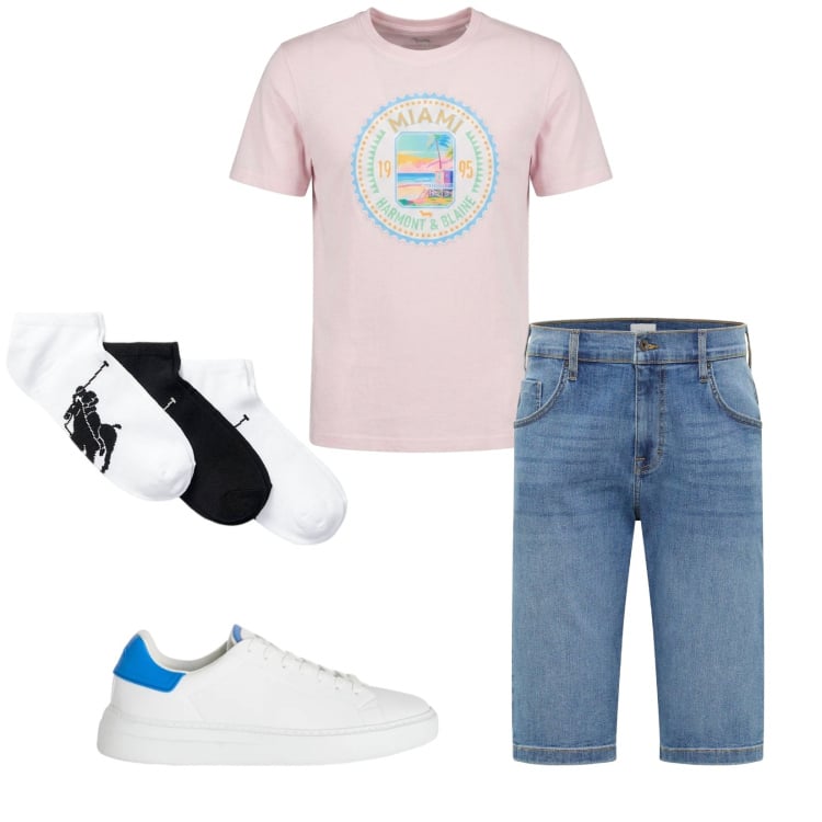 Outfit uomo - Total look #2414124. Stile Casual per Tutti i giorni. Abbinamento con bermuda, sneakers, t-shirt, calzini.