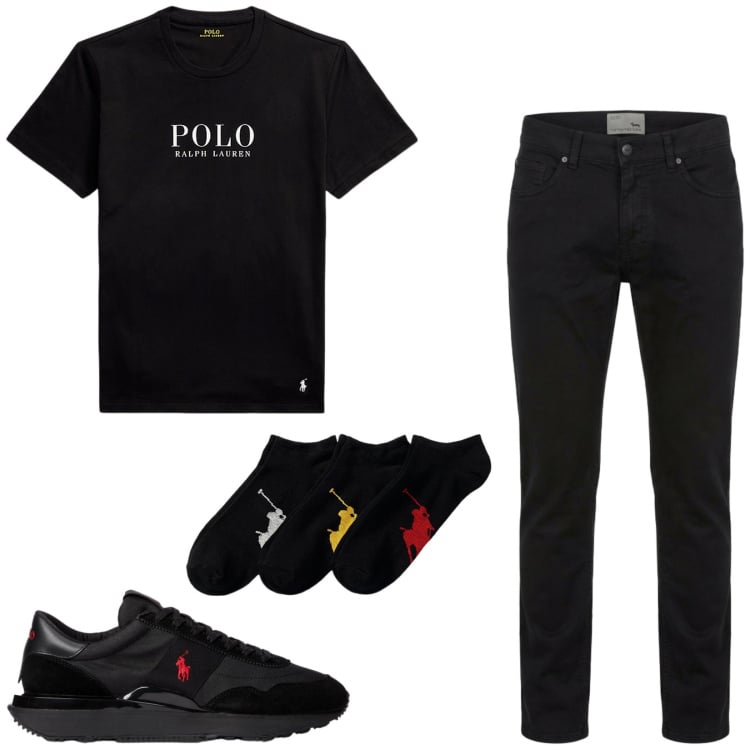Outfit uomo - Total look #2414128. Stile Trendy per Serata speciale. Abbinamento con pantaloni, t-shirt, calzini, sneakers.