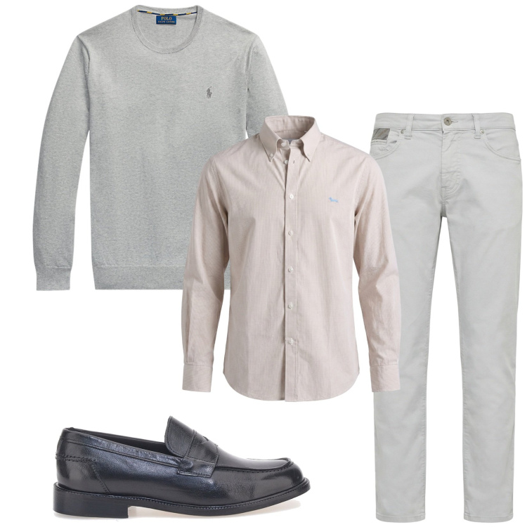 Outfit uomo - Total look #2414129. Stile Business/Elegante per Ufficio. Abbinamento con pantaloni, camicie, maglieria, scarpe stringate.