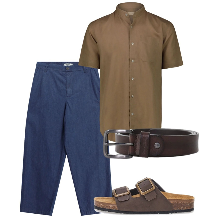 Outfit uomo - In vacanza. Stile Casual per Tutti i giorni. Abbinamento con cinture, jeans, camicie a manica corta, sandali.