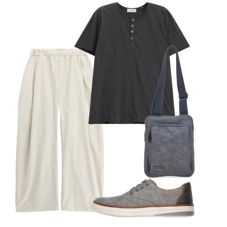 Outfit uomo - Over june. Stile Trendy per Tutti i giorni. Abbinamento con pantaloni, t-shirt, portafogli, sneakers.
