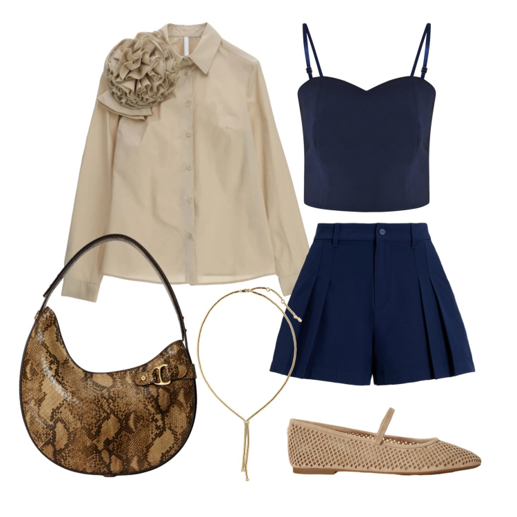Outfit donna - Giugno. Stile Vintage retrò per Tutti i giorni. Abbinamento con top, camicie, ballerine, collane, borse a spalla, minigonne.