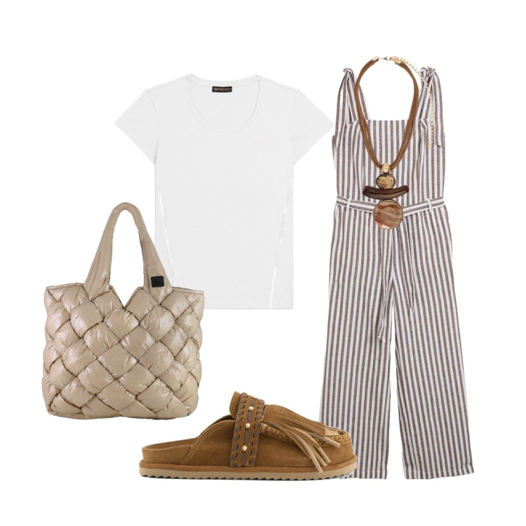 Outfit donna - La freschezza del lino. Stile Casual chic per Tutti i giorni. Abbinamento con tute, t-shirt, ciondoli, borse tote, sabot.