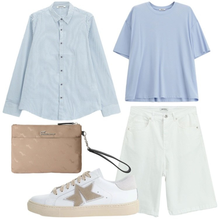 Outfit uomo - Camicie aperte e layering leggero. Stile Trendy per Tutti i giorni. Abbinamento con t-shirt, sneakers, camicie, bermuda, borse sportive.