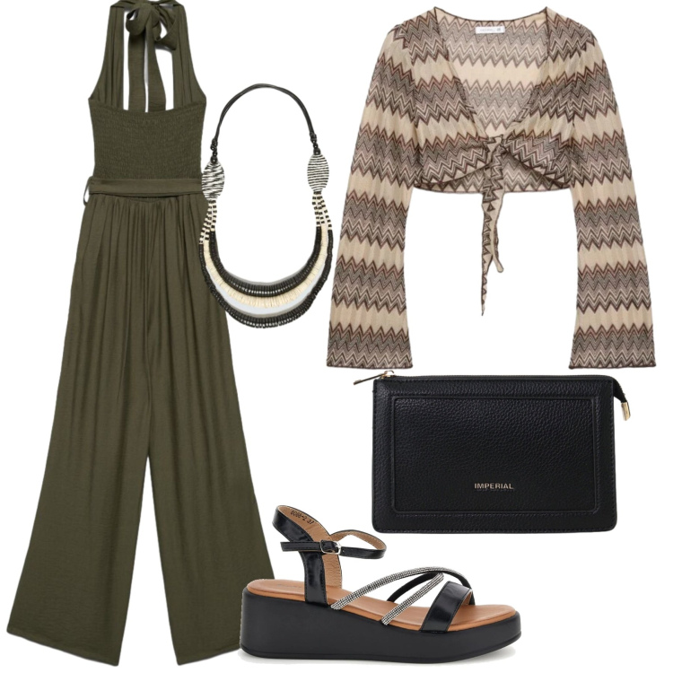 Outfit donna - Total look #2414207. Stile Basic per Tutti i giorni. Abbinamento con tute, blazer, borse a tracolla, collane, sandali.