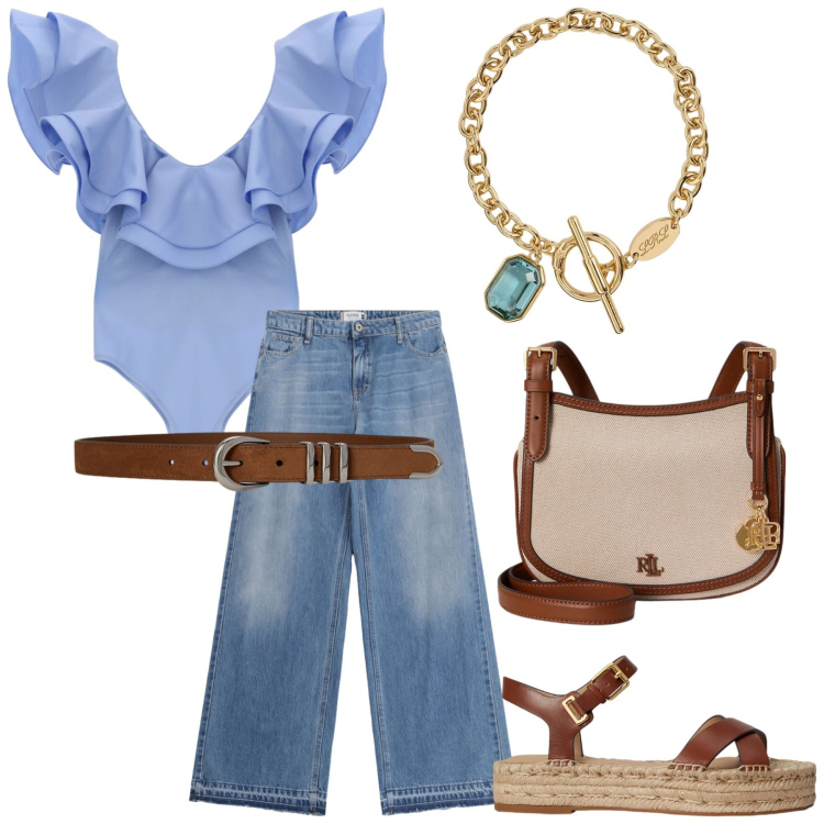 Outfit donna - Total look #2414214. Stile Chic per Serata fuori. Abbinamento con top, jeans, espadrillas, borse a tracolla, braccialetti, cinture.