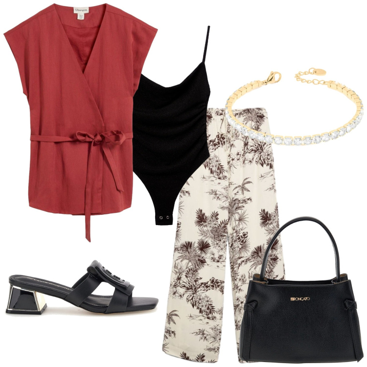 Outfit donna - Total look #2414218. Stile Etnico per Tutti i giorni. Abbinamento con gilet, body, pantaloni, braccialetti, scarpe col tacco, borse a tracolla.