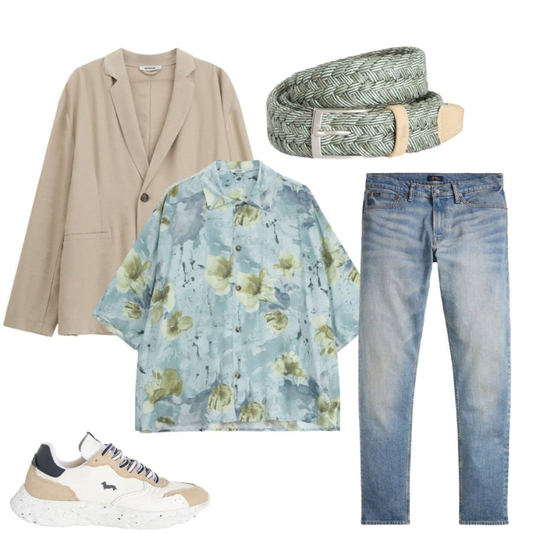 Outfit uomo - Total look #2414230. Stile Casual per Tutti i giorni. Abbinamento con giacche, camicie a manica corta, sneakers, cinture, jeans.