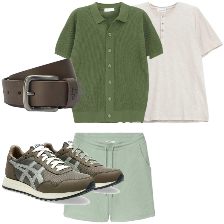 Outfit uomo - Accessori caldi. Stile Casual per Tutti i giorni. Abbinamento con bermuda, t-shirt, cardigans, cinture, sneakers.