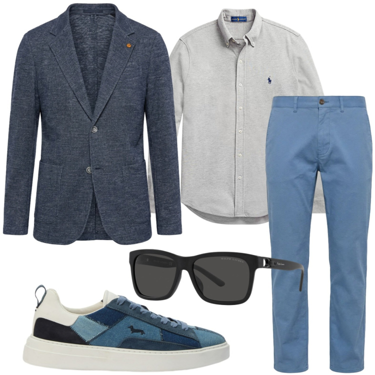Outfit uomo - Contrasto originale. Stile Casual per Tutti i giorni. Abbinamento con pantaloni, sneakers, giacche, camicie, occhiali da sole.