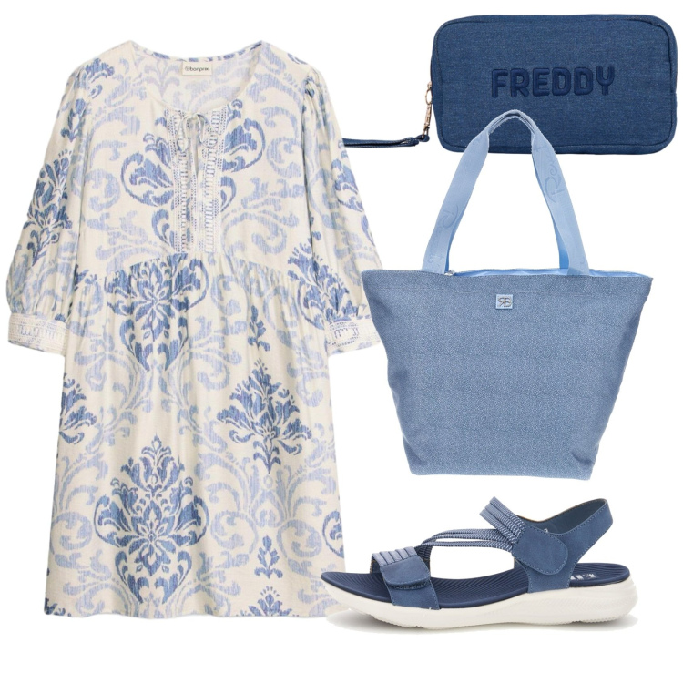 Outfit donna - Total look #2414271. Stile Basic per Ufficio. Abbinamento con vestiti corti, pochette, shopping bag, sandali.