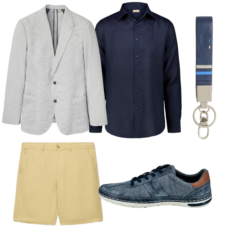 Outfit uomo - Eleganza e comfort. Stile Casual per Tutti i giorni. Abbinamento con giacche, shorts, portachiavi, camicie, sneakers.