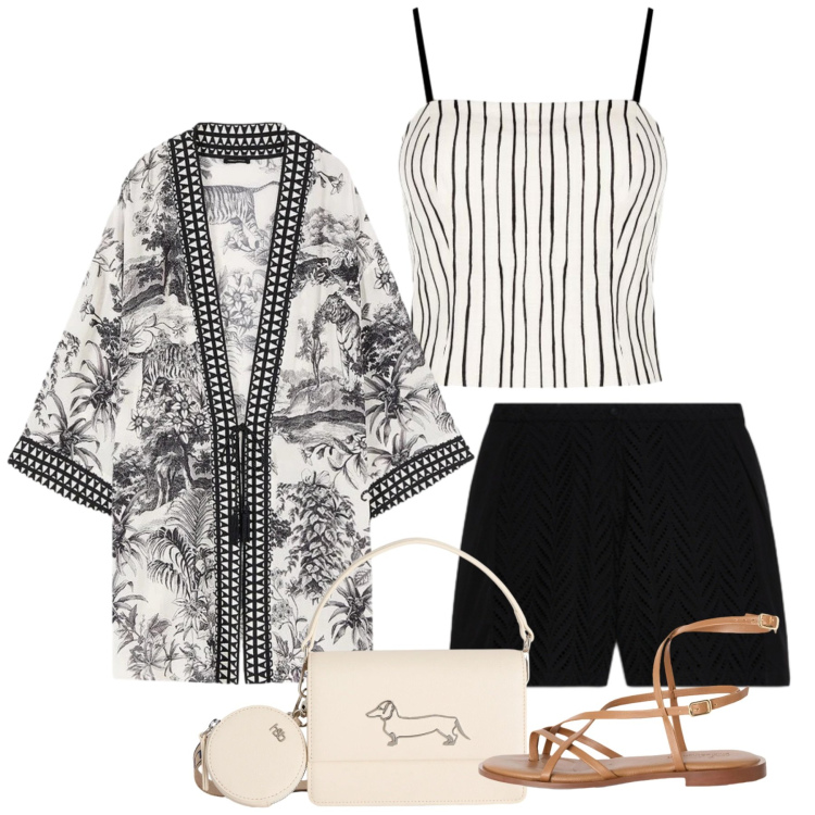 Outfit donna - Lino e leggerezza. Stile Chic per Tutti i giorni. Abbinamento con canottiere, sandali in pelle, borse a tracolla, caftani, shorts.