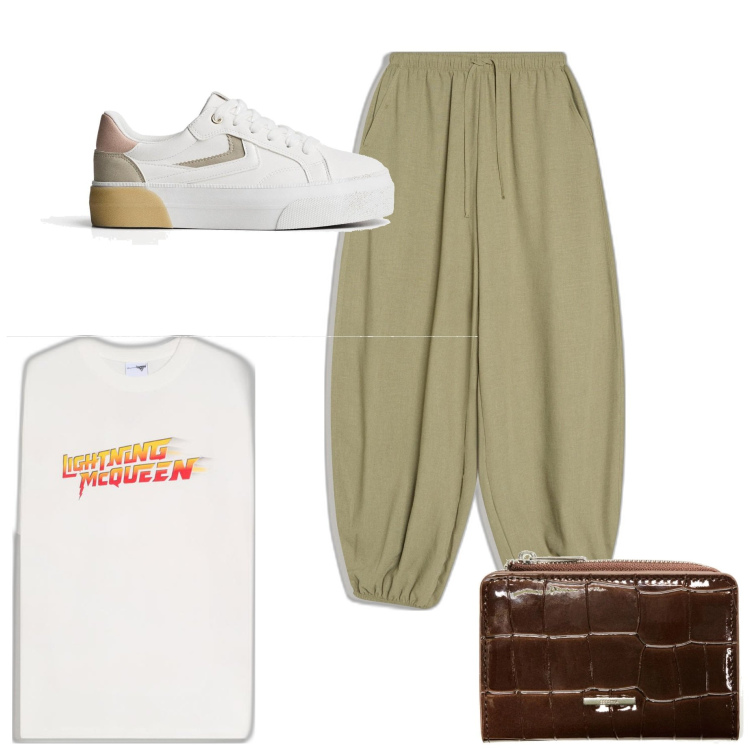 Outfit mujer - Casual chic #7728. Estilo Casual chic para Escuela/Universidad. Combinación con pantalones, sneakers, monederos, camiseta.