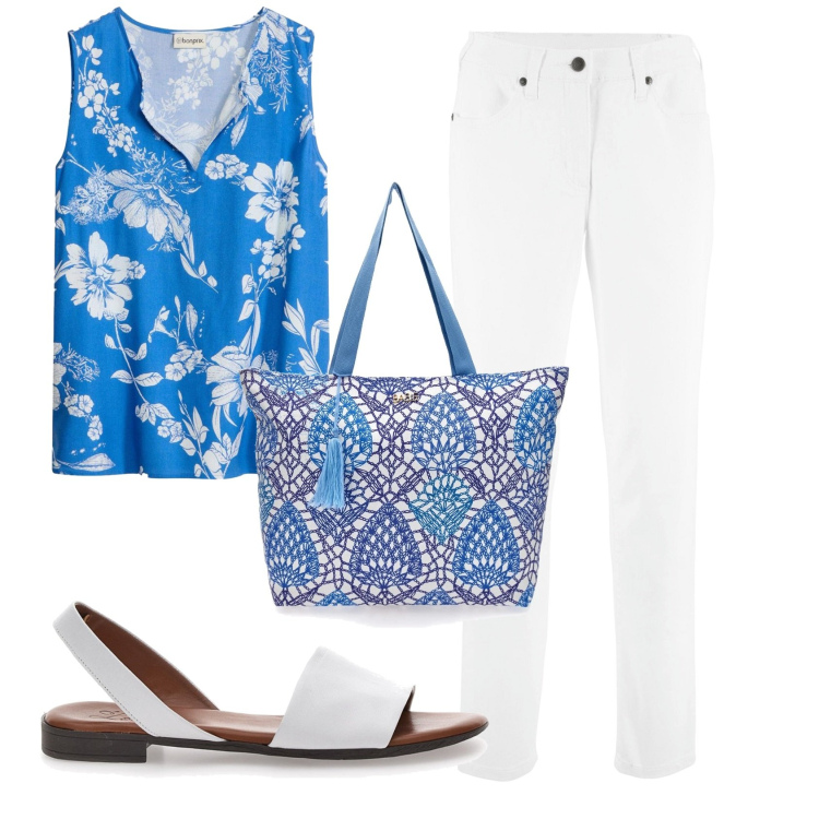 Outfit donna - Total look #2414339. Stile Basic per Tutti i giorni. Abbinamento con top, pantaloni, shopping bag, sandali.