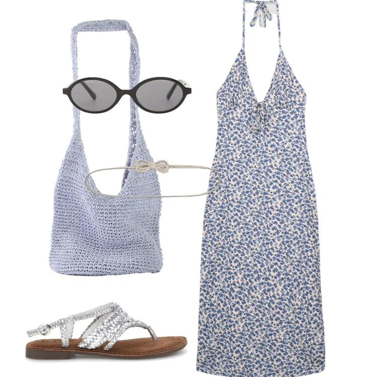 Outfit donna - Polvere. Stile Chic per Tutti i giorni. Abbinamento con shopping bag, vestiti lunghi, cinture, occhiali da sole, sandali.