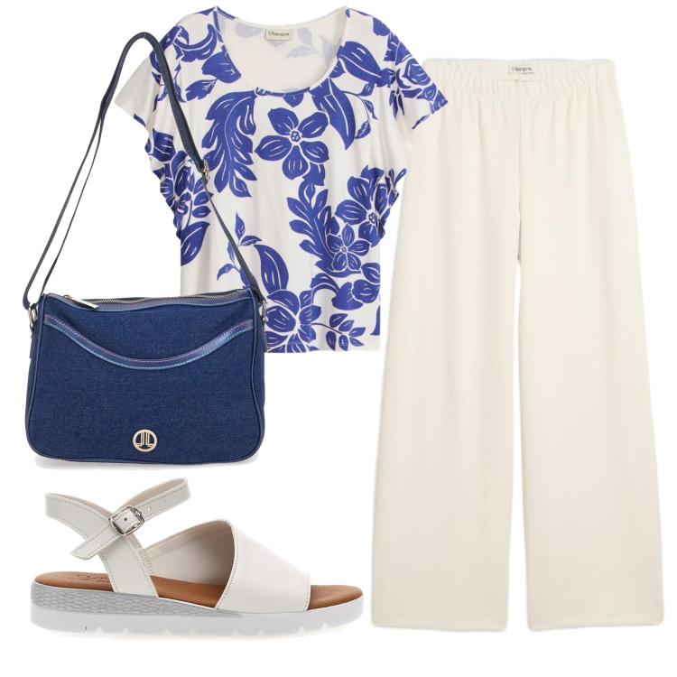 Outfit donna - Total look #2414365. Stile Basic per Ufficio. Abbinamento con pantaloni, t-shirt, sandali, borse a tracolla.