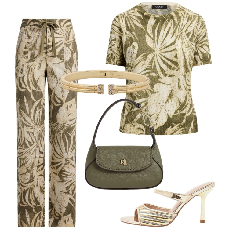 Outfit donna - Completo in lino. Stile Chic per Cerimonia. Abbinamento con sabot, t-shirt, pantaloni, braccialetti, borse a mano.