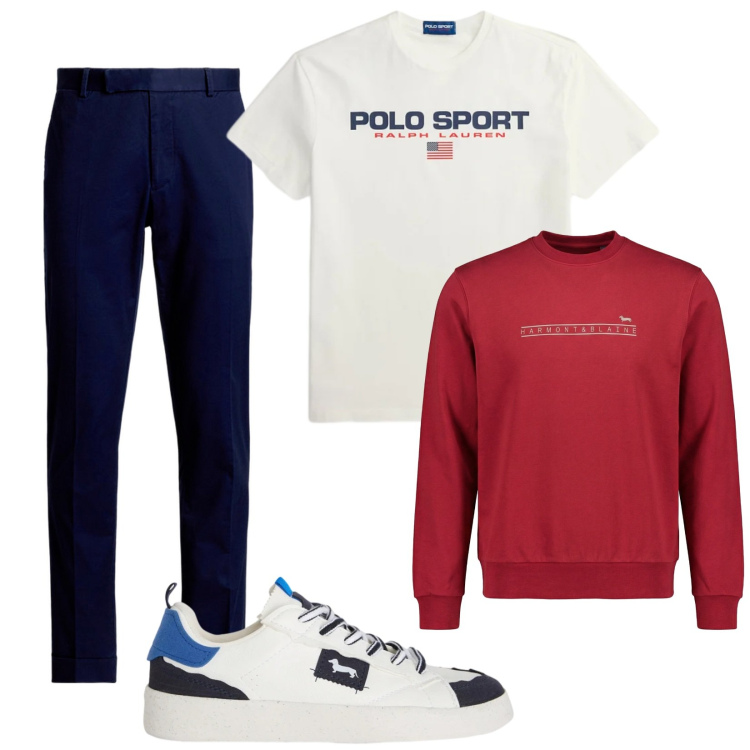 Outfit uomo - Total look #2414367. Stile Casual per Tutti i giorni. Abbinamento con sneakers, felpe, pantaloni chino, t-shirt.