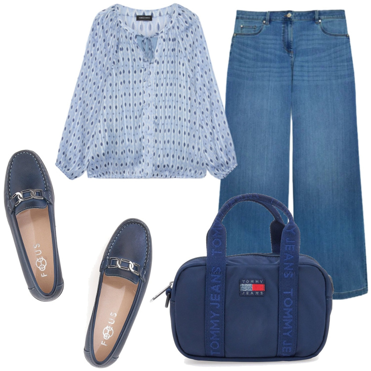 Outfit donna - Total look #2414368. Stile Basic per Ufficio. Abbinamento con bluse, jeans, mocassini, borse a tracolla.