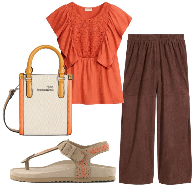 Outfit donna - Total look #2414370. Stile Basic per Tutti i giorni. Abbinamento con pantaloni, t-shirt, borse tote, infradito.