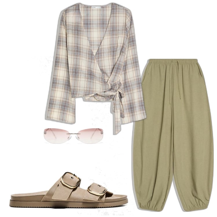 Outfit mujer - Casual look. Estilo Casual para Todos los días. Combinación con pantalones, blusas, sandalias, gafas de sol.