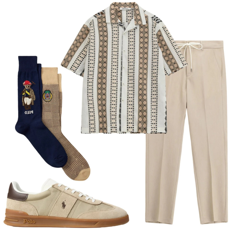 Outfit uomo - Total look #2414382. Stile Trendy per Tutti i giorni. Abbinamento con pantaloni, camicie a manica corta, sneakers, calzini.