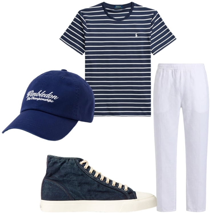 Outfit uomo - Total look #2414384. Stile Casual per Tutti i giorni. Abbinamento con pantaloni, sneakers, t-shirt, cappelli con visiera.