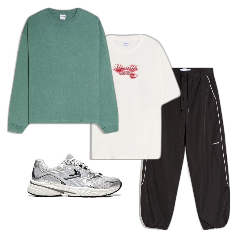 Outfit hombre - Casual style. Estilo Casual para Todos los días. Combinación con pantalones, camiseta, camiseta, sneakers.